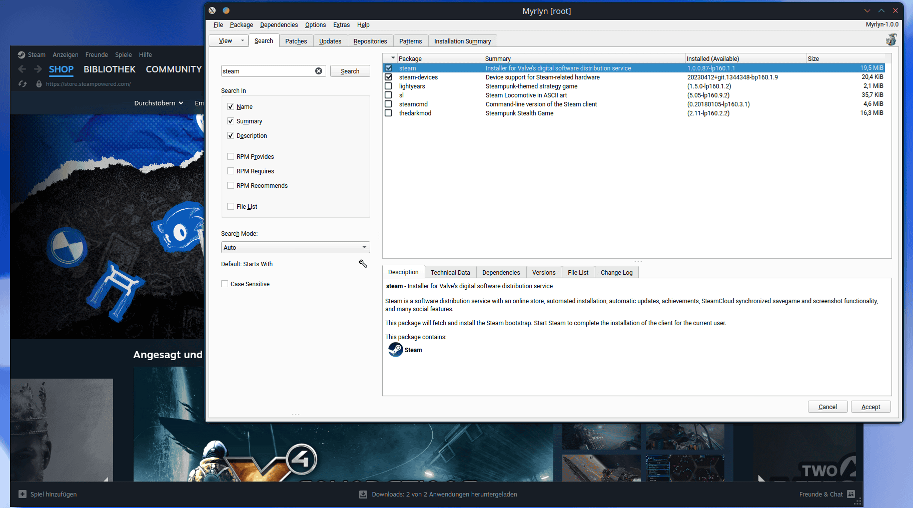 Myrlyn und Steam in openSUSE 16.0